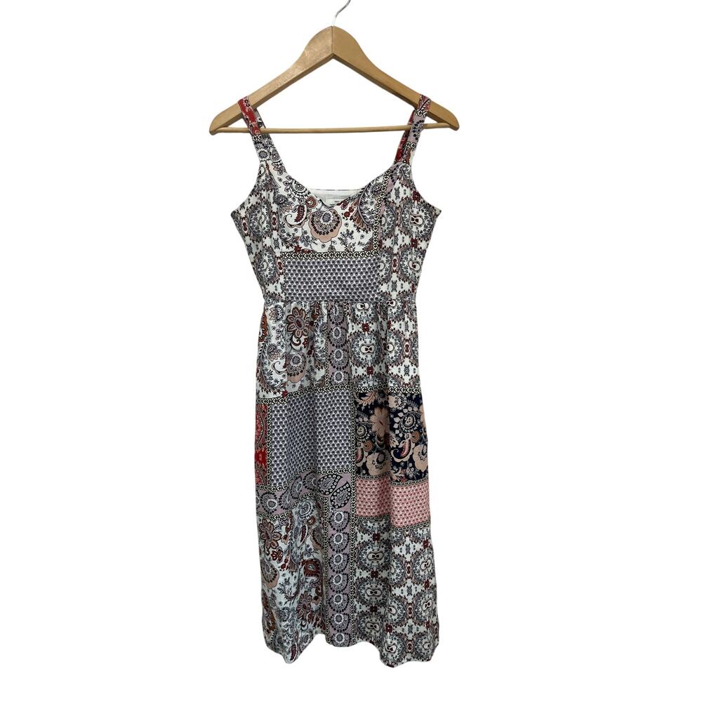 Rachel Zoe Patchwork Paisley Linen Boho Midi Cottagecore‎ Dress Size 2